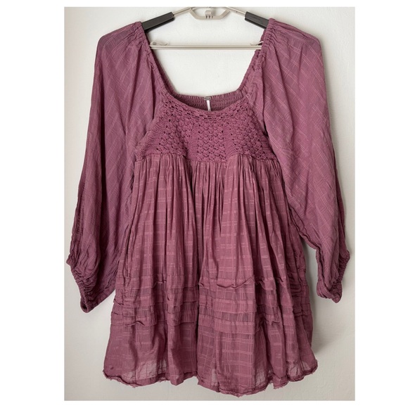Free People Ari Mini Dress in Dried Current Size XS Boho Feminine Square Neck - Picture 2 of 12